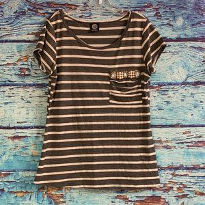 Bobeau Striped Embellished Short Sleeved Tee